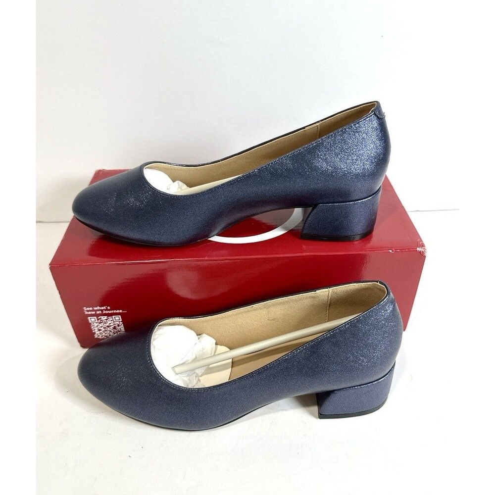 Journee Collection Saarii Women’s Pumps Midnight Blue Block Heel Comfort 8.5 Wid
